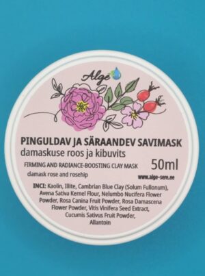 Pinguldav ja säraandev savimask damaskuse roos ja kibuvits