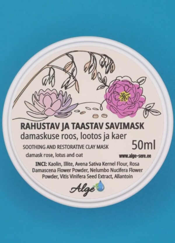 Rahustav ja taastav savimask damaskuse roos, lootos ja kaer
